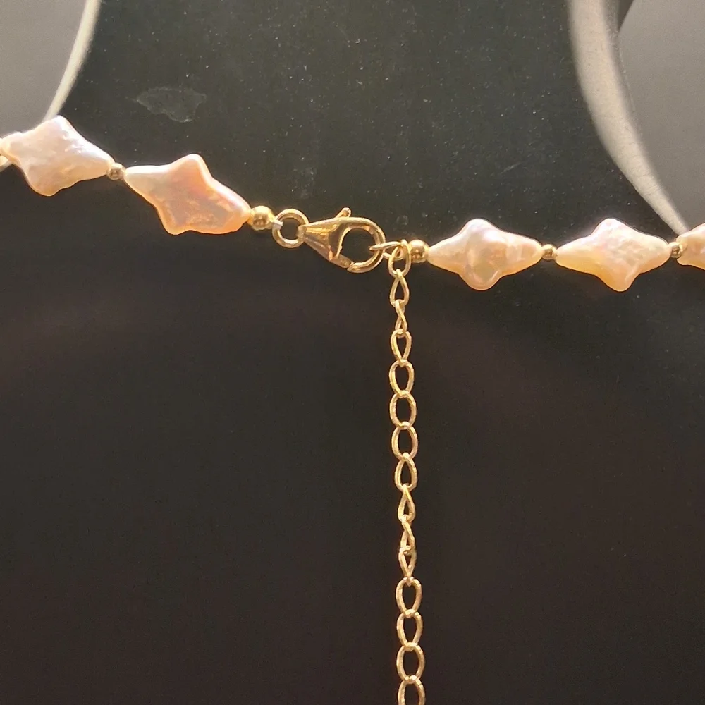 Fancy Shape Fresh Water Pearl Necklace in 18K Vermeil 18 Inches